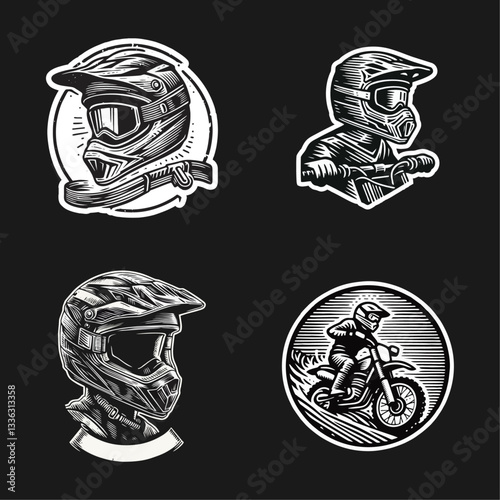 Moto rider helmet Engrave vector illustration logo icon template