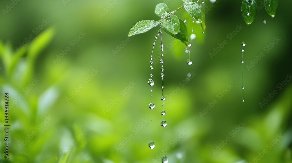Raindrops Dangle Gently From Green Leaves After a Light Shower Raindrops Dangle Gently From Green Leaves After a Light Shower
