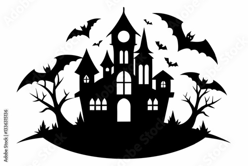 halloween haunt icon line art silhouette vector illustration