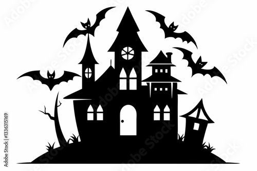 halloween haunt icon line art silhouette vector illustration