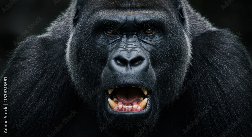 Obraz premium Snarling Gorilla Portrait: Chiaroscuro Study