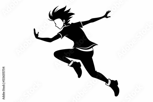 jumping young man line art silhouette vector illustration