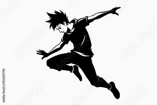 jumping young man line art silhouette vector illustration