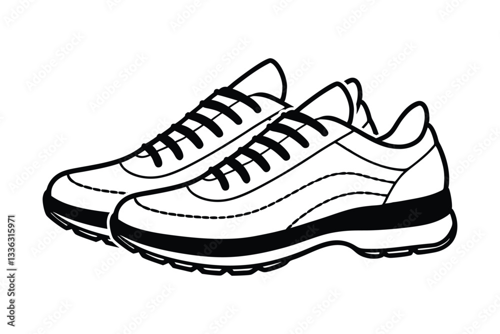 Line art vector illustration of a pair of running shoes in side view.eps Line art vector illustration of a pair of running shoes in side view.eps