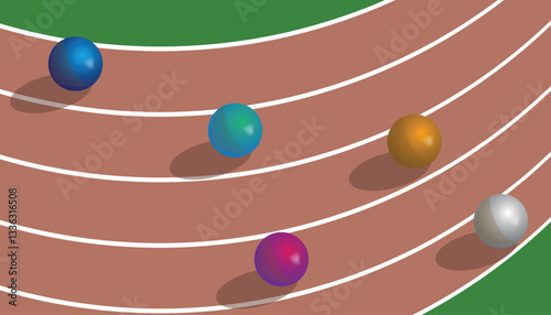 Contest winner concept with running 3d ball winning over runners in race track vector illustration design background