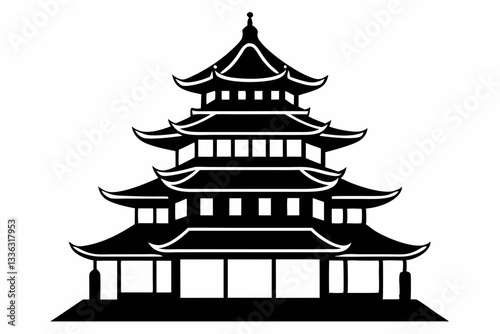 pagoda line art silhouette vector illustration