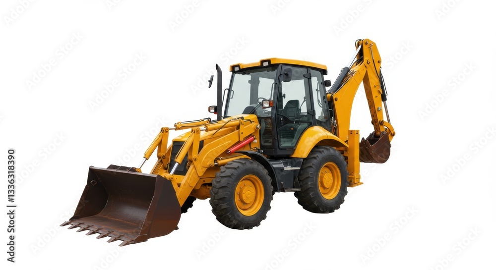 Yellow Backhoe Loader Tractor on White Background Yellow Backhoe Loader Tractor on White Background