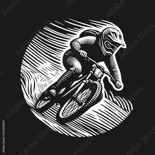 Downhill Mountain bike enduro rider wear helmet Engrave illustration logo icon