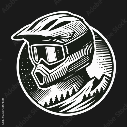 Downhill Mountain bike enduro rider wear helmet Engrave illustration logo icon