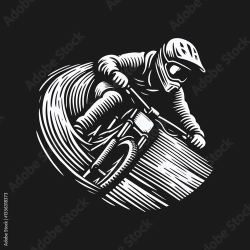 Downhill Mountain bike enduro rider wear helmet Engrave illustration logo icon