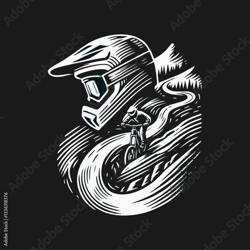Downhill Mountain bike enduro rider wear helmet Engrave illustration logo icon