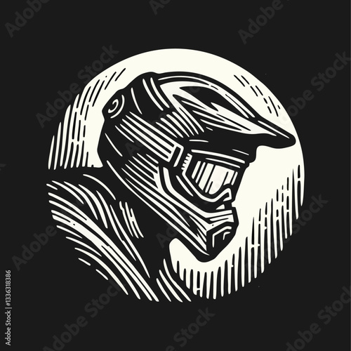 Downhill Mountain bike enduro rider wear helmet Engrave illustration logo icon