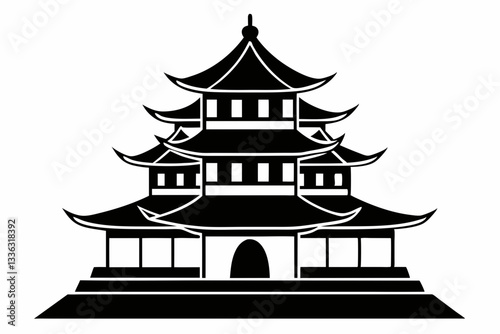 pagoda line art silhouette vector illustration