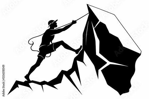 rock climber line art silhouette vector illustration