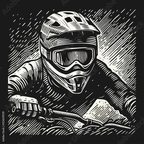 Downhill Mountain bike enduro rider wear helmet Engrave illustration logo icon