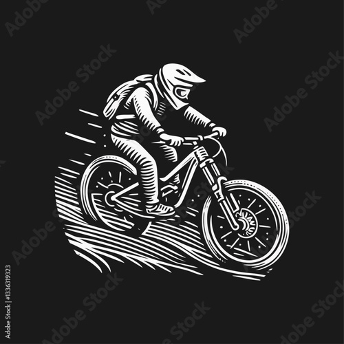 Downhill Mountain bike enduro rider wear helmet Engrave illustration logo icon