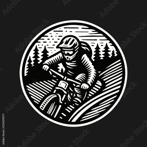 Downhill Mountain bike enduro rider wear helmet Engrave illustration logo icon