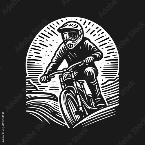 Downhill Mountain bike enduro rider wear helmet Engrave illustration logo icon