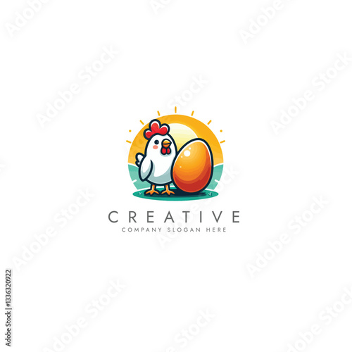 Chicken with eggs farm logo, bird broilers and meat logotype, Farm logo with rooster or chicken,Hen symbol  logo vector design