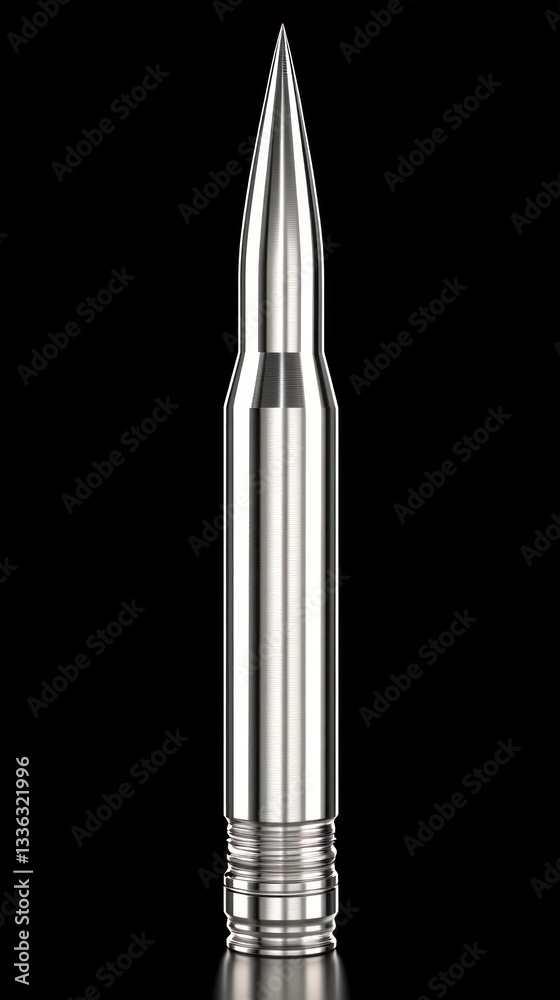 A Shiny Silver Bullet Object Isolated Against a Black Background A Shiny Silver Bullet Object Isolated Against a Black Background