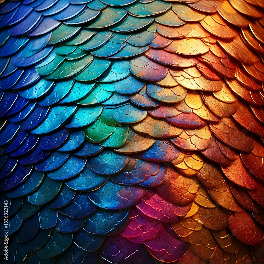 Obraz premium Intricate texture of fish scales reflecting a spectrum of colors.