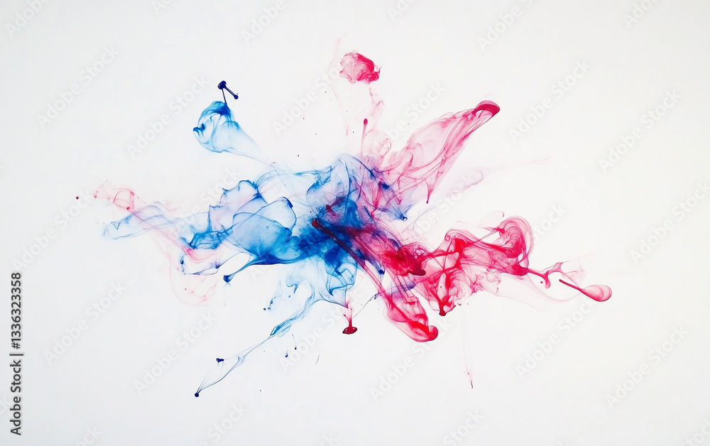 Fototapeta premium A vibrant explosion of red, pink, and blue ink swirls and dances together in the water, creating a mesmerizing display of color and movement.