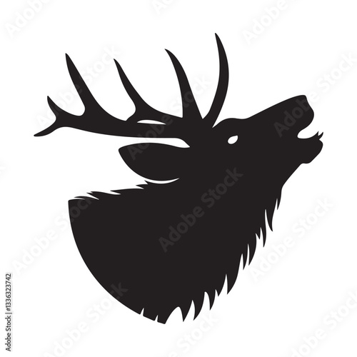 Black Silhouette of a Howling Wolf Merged with a Majestic Deer – Double Exposure Wildlife Vector