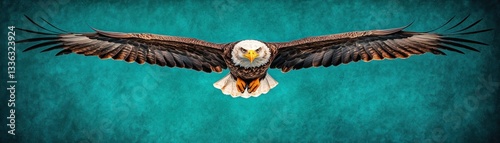 Obraz na płótnie A majestic bald eagle is soaring with outstretched wings across the sky w salonie