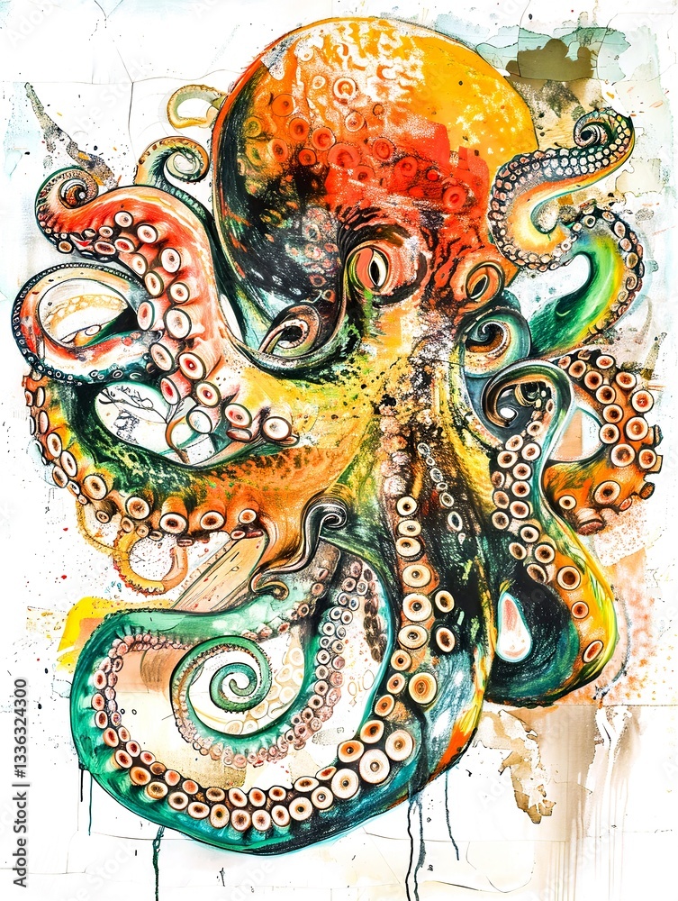 Obraz premium Abstract Watercolor Illustration of an Octopus