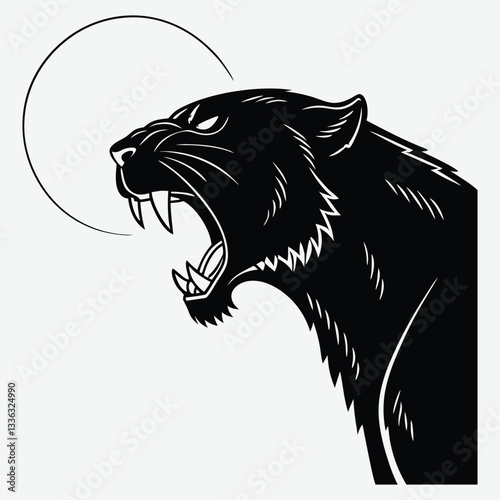  A fierce tiger in mid roar image silhouette design vector art and illustration