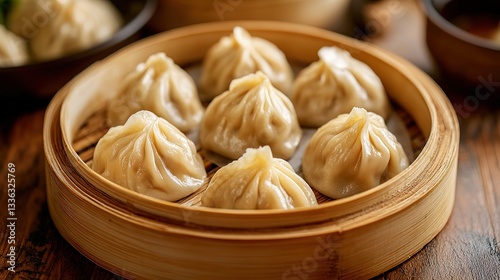 golden Dumpling food prolongation on wooden plate, 32k Resolution 