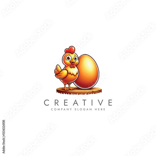 Chicken with eggs farm logo, bird broilers and meat logotype, Farm logo with rooster or chicken,Hen symbol  logo vector design