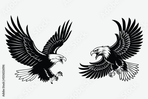 Angry eagle image silhouette design vector art and illustration