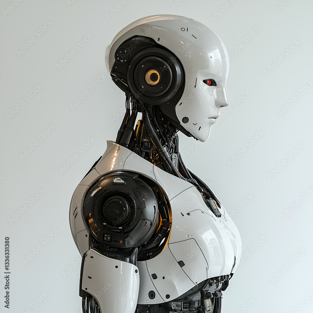 Futuristic Android Portrait: Advanced Robotics and AI Technologies Explored in Modern Engineering Design Futuristic Android Portrait: Advanced Robotics and AI Technologies Explored in Modern Engineering Design