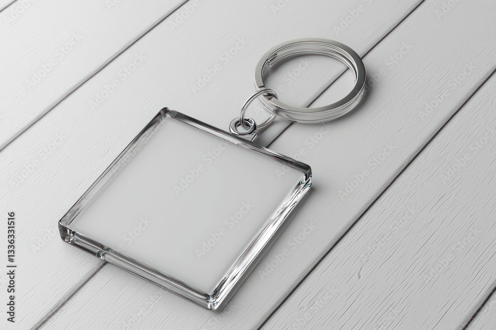 Square acrylic keychain, perfect for custom engraving, rendered in 3D. Square acrylic keychain, perfect for custom engraving, rendered in 3D.