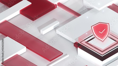 4K Red 3D Shield Icons Animation – High-Resolution Rendered UI Symbols, Isometric Elements, and Looping Motion Graphics