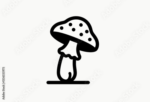 Minimalist Vector Illustration: Simple Black Mushroom Icon on White Background, Ideal for Vegan Food Blogs, Nature Education Materials, and Eco-Friendly Product Designs.

