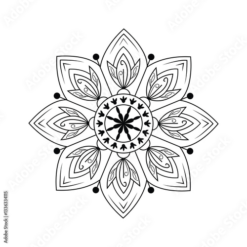 Detailed Mandala Art with Ornate Floral Motifs and Concentric Rings