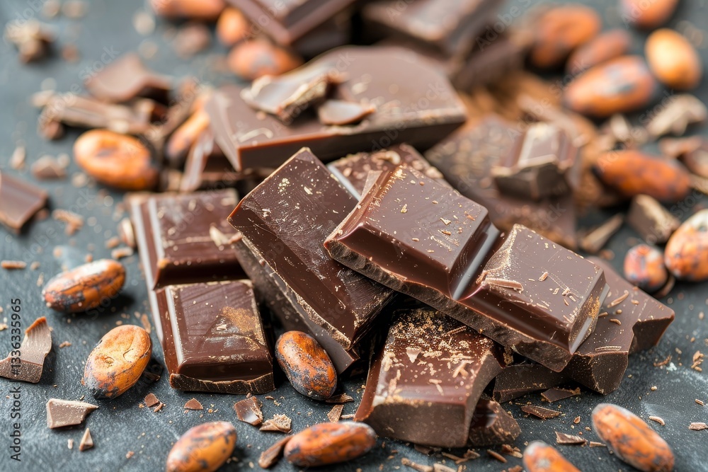 Artisan chocolate collection featuring exquisite cocoa beans on a chic grey backdrop Artisan chocolate collection featuring exquisite cocoa beans on a chic grey backdrop