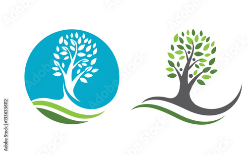 Healthy life tree leaf concept logo design template v.13