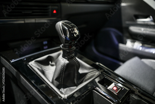 interior of a modern car, mechanic gearshift stick