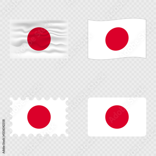 Japan national flag in four different styles.