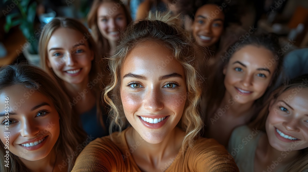 Diverse group of professionals posing for a work selfie in a creative workspace Diverse group of professionals posing for a work selfie in a creative workspace