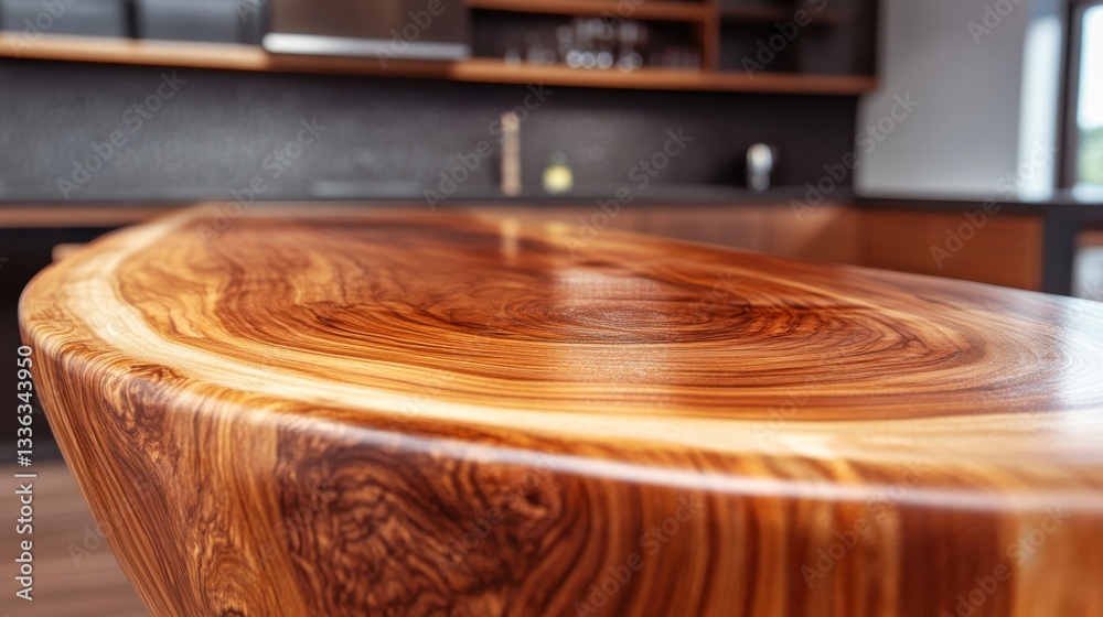 Obraz premium Close-up of Polished Wooden Table Highlighting Beautiful Grain Patterns