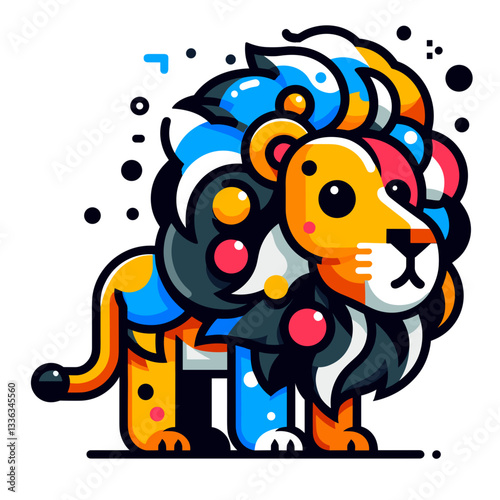 Abstract colorful lion in geometric style. Perfect for modern branding or creative arts education materials.