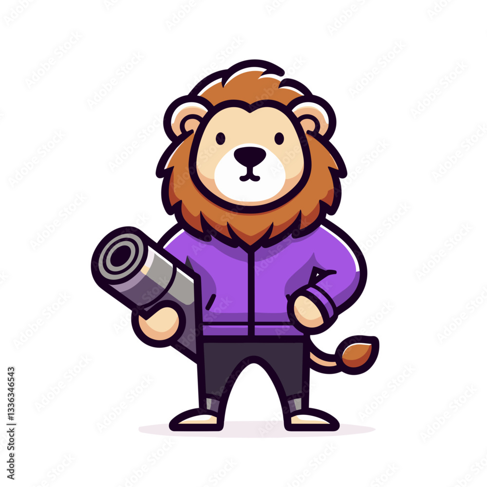 Cartoon lion with camera in purple hoodie, vector illustration. Perfect for photography business branding, vlogging tutorials, social media content or creative lifestyle themes. Cartoon lion with camera in purple hoodie, vector illustration. Perfect for photography business branding, vlogging tutorials, social media content or creative lifestyle themes.