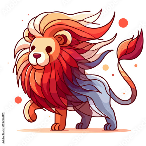 Colorful abstract lion with flowing mane in artistic style, vector illustration. Perfect for creative branding, modern art projects, dynamic design themes or artistic merchandise.