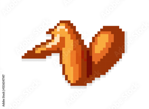 Pixel art of fried chicken. Chicken wings pixel. Pixelated fried chicken icon. 	