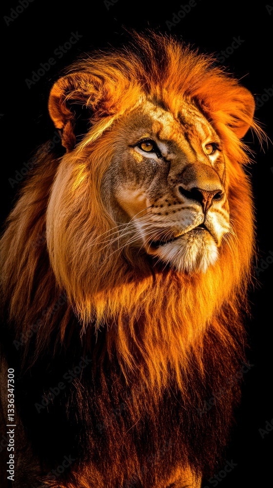 Fototapeta premium Majestic lion with beautiful golden mane looking off into the distance