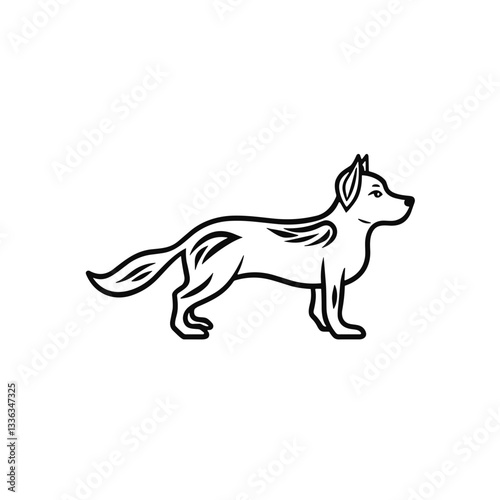 Line art dog standing on white background